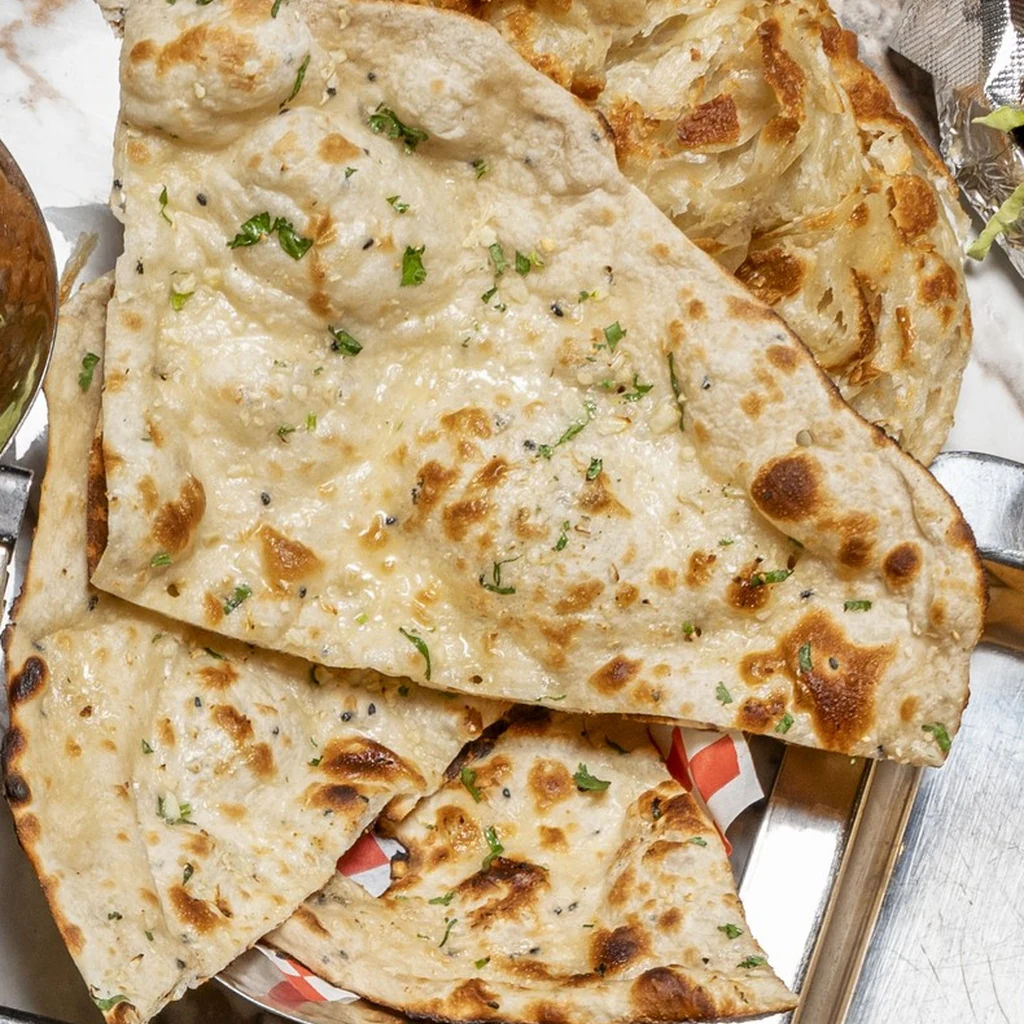 Tandoor-baked garlic naan at Rani Chettinad Waterloo