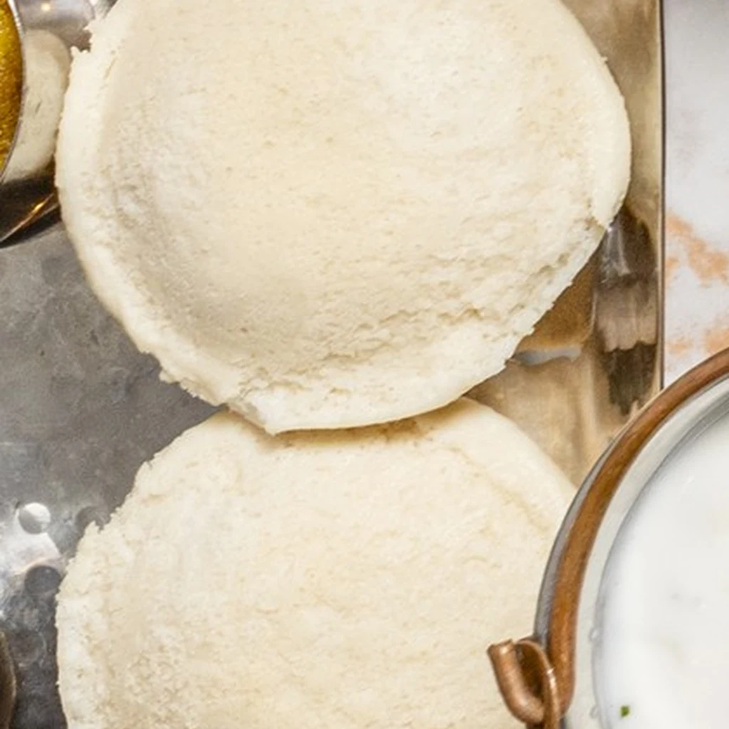 Idli with sambar, a South Indian breakfast at Raja Chettinad Kitchener